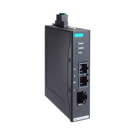 MOXA IMC-P21GA-G2-LX-SC PoE+ médiakonverter.