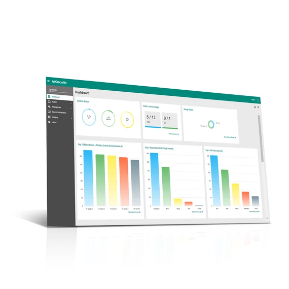 MOXA MXsecurity központosított ipari hálózatbiztonsági platform dashboardja.